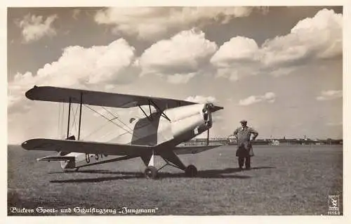 L115 Deutschland Buders Schulflugzeug "Jungmann" Echtfoto Postkarte