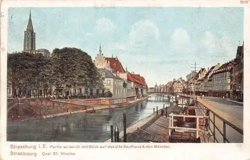 L047 Frankreich 1906 Straßburg Fluss Promenade Dom Ansicht Vintage Postkarte
