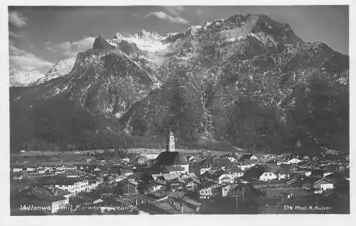 L098 Österreich 1929 Mittenwald mit Karwendelgebirge Bergstadt Vintage Postkarte