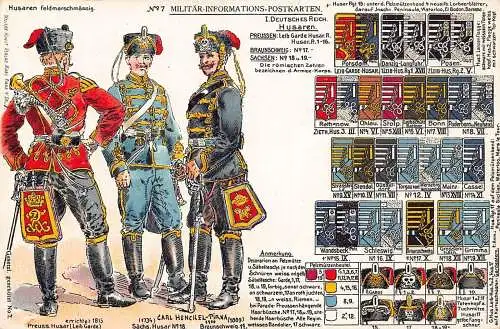 L055 Deutschland Kaiserliche Armee Husaren Uniformen Litho Vintage Postkarte
