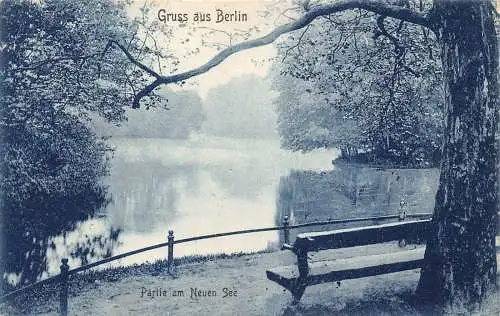 L123 Deutschland Gruss aus Berlin Partie am Neuen See Vintage Postkarte
