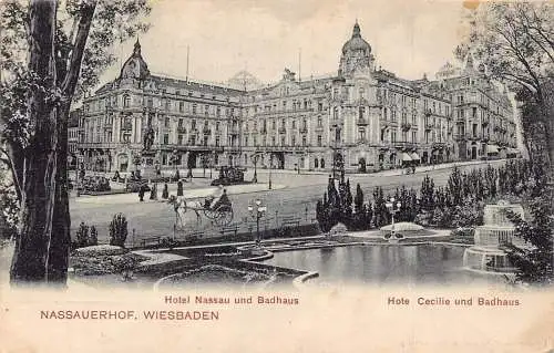 L120 Deutschland Nassauerhof Wiesbaden Hotel Nassau Badhaus Vintage Postkarte