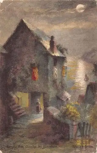 L374 England Clovelly Temple Bar Clovelly Moonlight Worth's Gemälde Postkarte