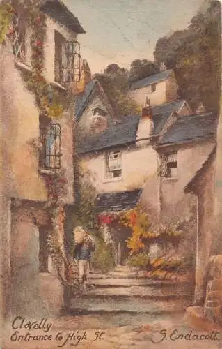 L374 England Clovelly Entrance High Street S Endacott signed Gemälde Postkarte
