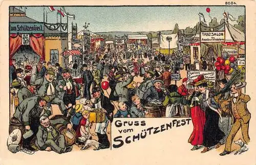 GRUSS VOM SCHUTZENFEST Betrunkene Menschen Tanzsalon Vintage Postkarte