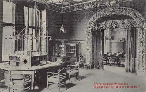 Deutschland 1908 Wiesbaden Neues Kurhaus Schreibzimmer und Lesezimmer Postkarte