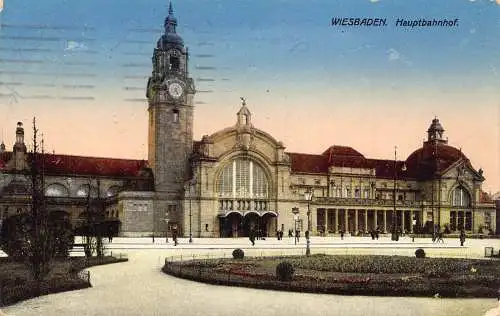 Deutschland Wiesbaden 1915 Hauptbahnhof Bahnhof Vintage Postkarte