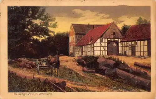 Deutschland Heimatgruesse aus Westfalen Cart Vintage Postkarte