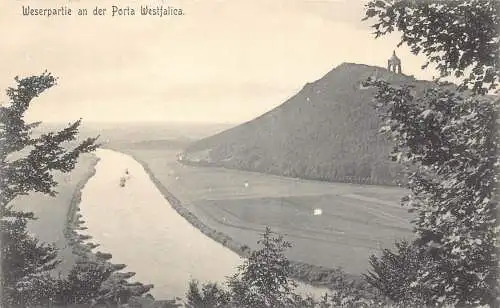 Deutschland Porta Westfalica Weserpartie Flussblick Vintage Postkarte