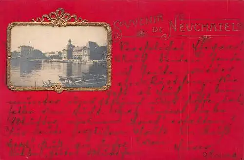 Schweiz 1900 Souvenir de Neuchatel Passepartout Vintage Postkarte