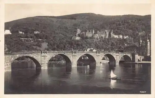 Deutschland Heidelberg 1929 Alte Neckarbrücke Schloss Vintage Postkarte