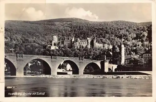 Deutschland Heidelberg Brücke mit Schlossbrücke RPPC Vintage Postkarte