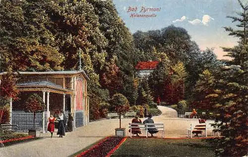 Deutschland Bad Pyrmont Helenenquelle Bänke Vintage Postkarte