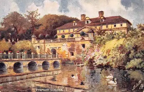 Deutschland Bad Pyrmont Castle Art Charles Flower Vintage Postkarte