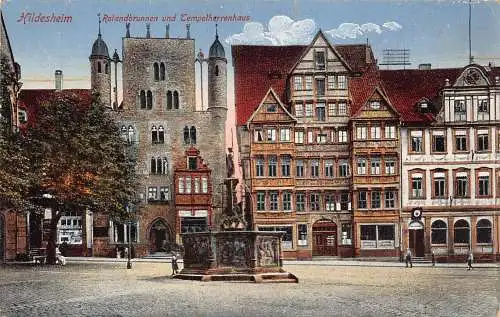 Deutschland Hildesheim Rolandbrunnen Tempelherrenhaus Vintage Postkarte