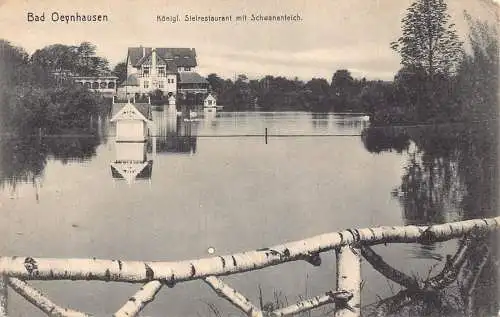 Deutschland Bad Oeynhausen Koenigl Restaurant mit Schwanenteich Vintage Postkarte