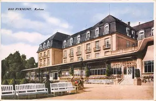 Deutschland 1930 Bad Pyrmont Kurhaus Bänke Vintage Postkarte