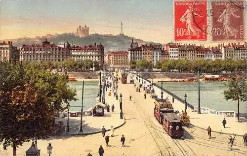 L131 Frankreich 1921 Lyon Lafayette Brücke Coteau de Fourviere Straßenbahn Vintage Postkarte