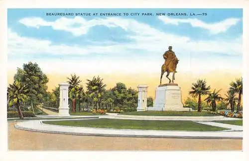 A988 US Beauregard Statue Eingang Stadtpark New Orleans Louisiana Postkarte
