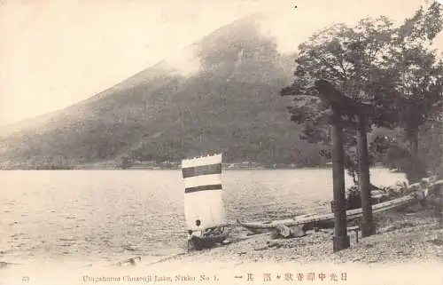 L270 Japan Utagahama Cuzenji See Nikko Boot Berg Vintage Postkarte