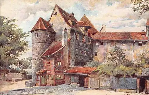 A021 Deutschland Nürnberg Schwendenhof Burg Gemälde signiert Schmidt Franz Postkarte