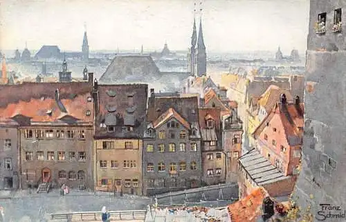 A021 Deutschland Nürnberg Blick von Zitadelle Gemälde signiert Schmidt Franz Postkarte