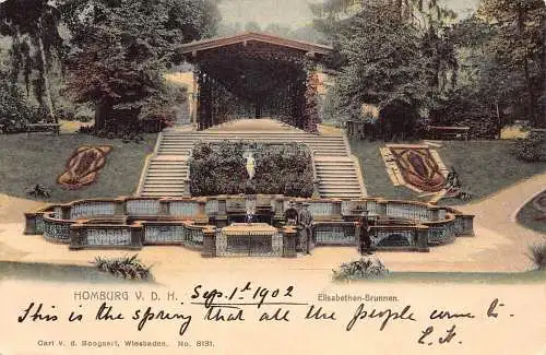 L121 Deutschland 1902 Homburg vor der Höhe Elisabethen Brunnen Vintage Postkarte