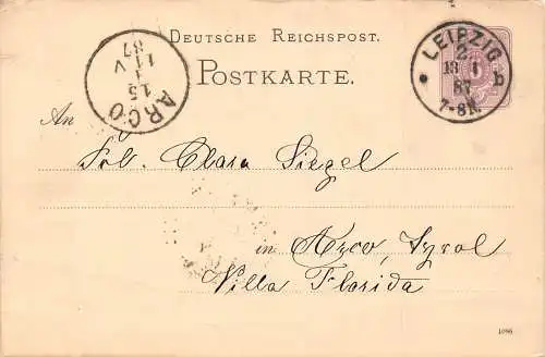 L120 Deutschland 1887 Leipzig, an Arco Villa Florida Ganzsache