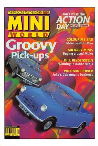 L286 Autos Automobile 1991 Mini World Mini Cooper Pick Up Blau Postkarte