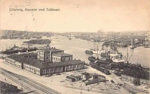 A225 Schweden 1915 Goeteborg Hamnen med Tulhuset Dampfschiffe Postkarte