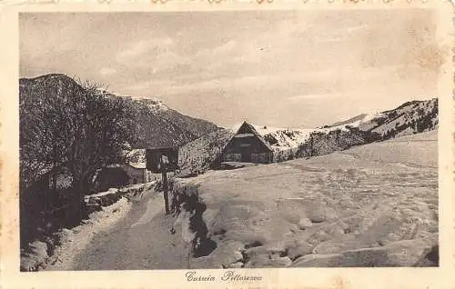 A228 Italien Karnien Pittoresca Häuser Landschaft Schnee Vintage Postkarte