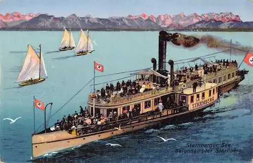 L063 Deutschland Starnberger See Salon Dampfer Vintage Postkarte