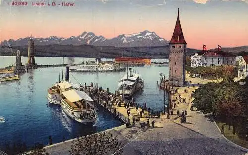 A231 Deutschland Lindau i B Hafen Dampferturm Vintage Postkarte