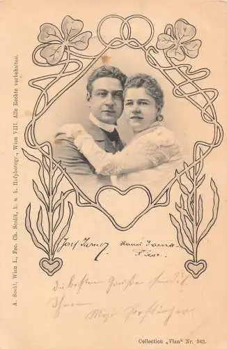 Jugendstil Paar Portrait floral 1901 Arco Vintage Postkarte