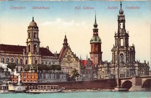 A027 Deutschland Dresden Staendehaus Schloss Katholische Kirche Dampfer Postkarte