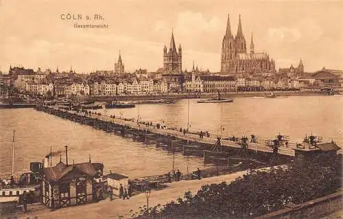 A026 Deutschland Köln a Rhein Gesamtansicht Brücke Dampfschiffe Vintage Postkarte