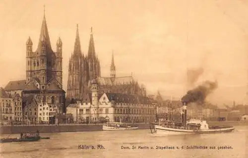 A027 Deutschland Kölner Dom Dampfschiff Lager Depot Vintage Postkarte