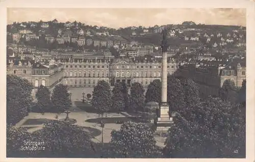 A220 Deutschland Stuttgart Schlossplatz Säule RPPC Vintage Postkarte