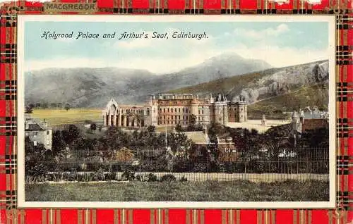 A031 Schottland Macgregor Tartan Holyrood Palace Arthur's Seat Edinburgh Postkarte