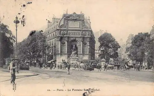 A203 Frankreich 1907 Paris La Fontaine Saint Michel Kutschen Vintage Postkarte