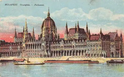 A226 Ungarn Budapest Parlament Dampfschiff Vintage Postkarte