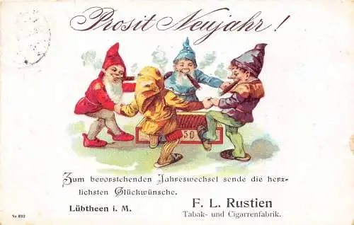 L400 Neujahrsgrüße 1906 Zwerge tanzen Zigarren Werbung Tabak Postkarte