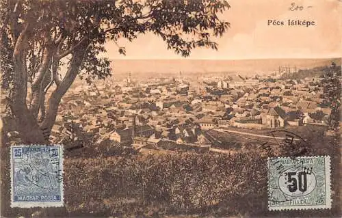 L149 Ungarn 1923 Pecs Gesamtansicht Vintage Postkarte