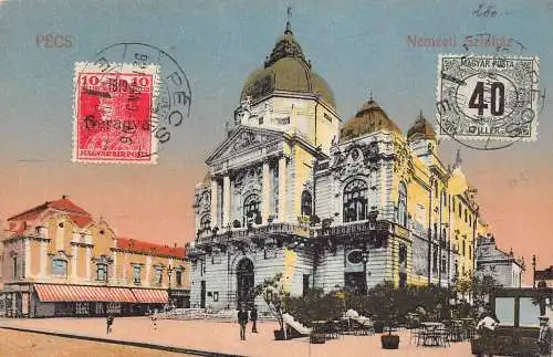 L149 Ungarn 1923 Pecs Theater Vintage Postkarte