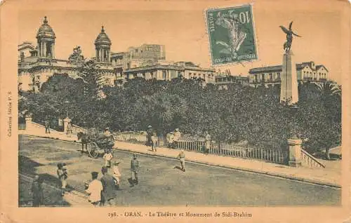 L129 Algerien 1922 Oran Theater und Sidi Brahim Denkmal Vintage Postkarte