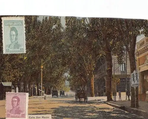 L127 Argentinien La Plata Calle San Martin Kutsche Vintage Postkarte