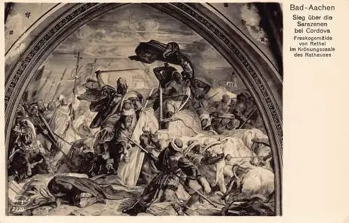 L089 Deutschland Bad-Aachen Sieg ueber die Sarazenen bei Cordova Gemälde Postkarte