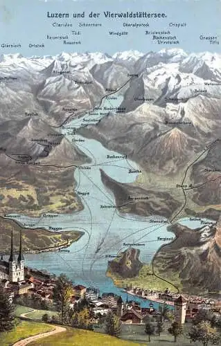 A042 Schweiz Luzern und Vierwaldstättersee Karte Punkte Berge Postkarte