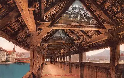 A040 Schweiz Luzern Kapellbrücke Brücke Gemälde Vintage Postkarte