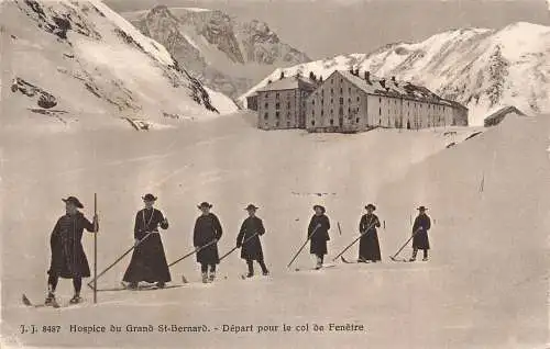 A040 Schweiz Hospiz du Grand St Bernard Depart pour Fenetre Ski Postkarte